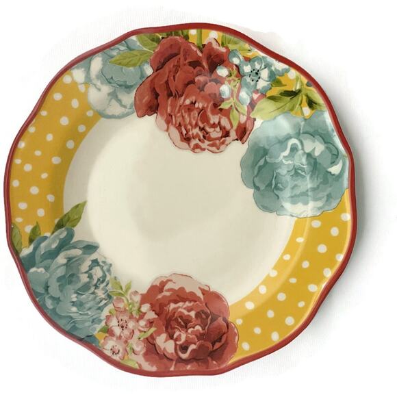 Pioneer Woman Blossom Jubilee Matching Plate and Footed Bowl Set of 2 Red Yellow - Picture 4 of 8